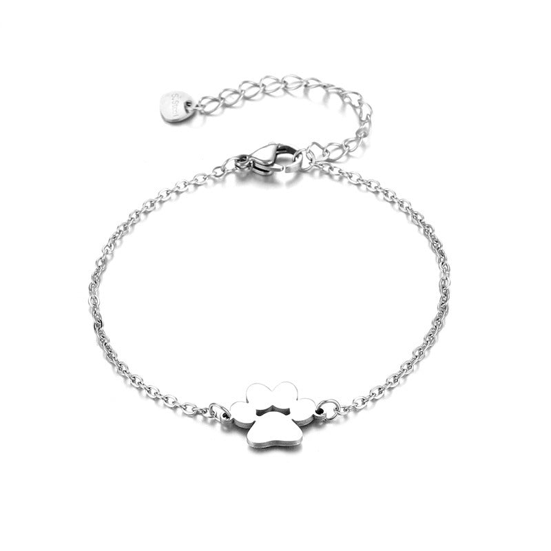 Stainless Steel Pet Paw Charm Bracelet for Women