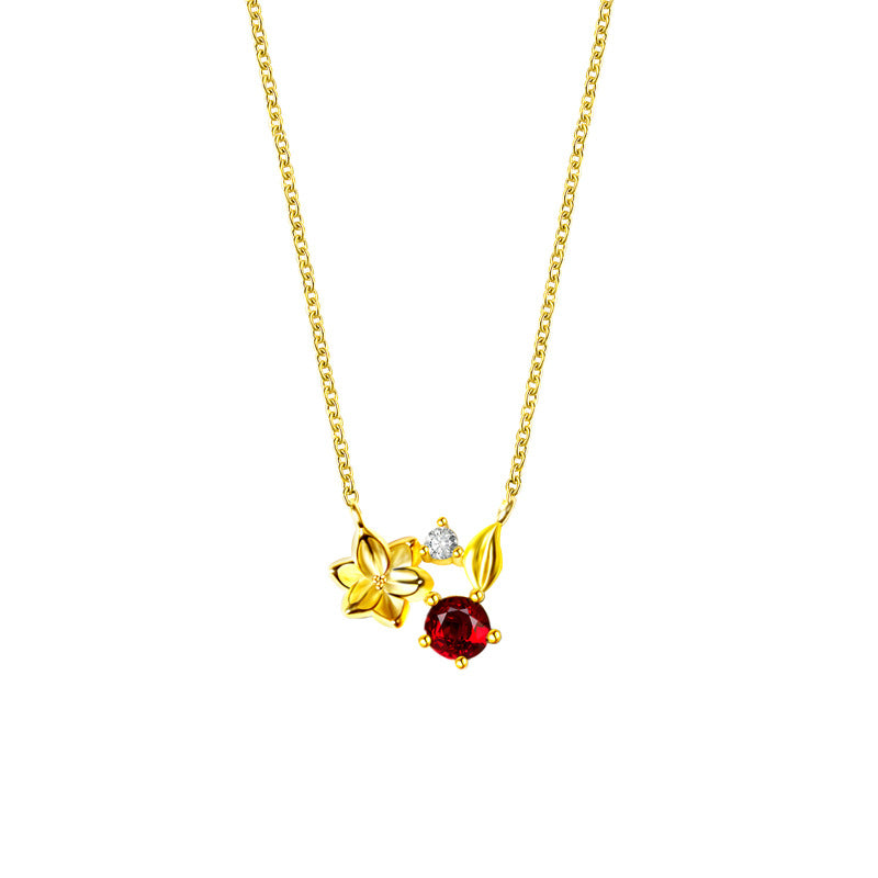 Cherry Blossom Garnet Pendant Necklace — 925 Sterling Silver
