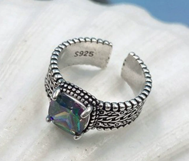Purple Zircon Open Flower Ring — 925 Sterling Silver