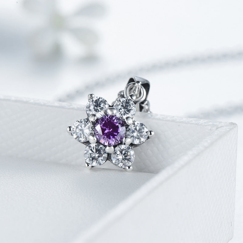 Purple Zircon Floral Pendant Necklace — 925 Sterling Silver