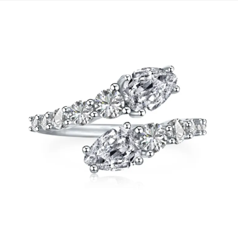 Geometric Zircon Open Band Ring — 925 Sterling Silver