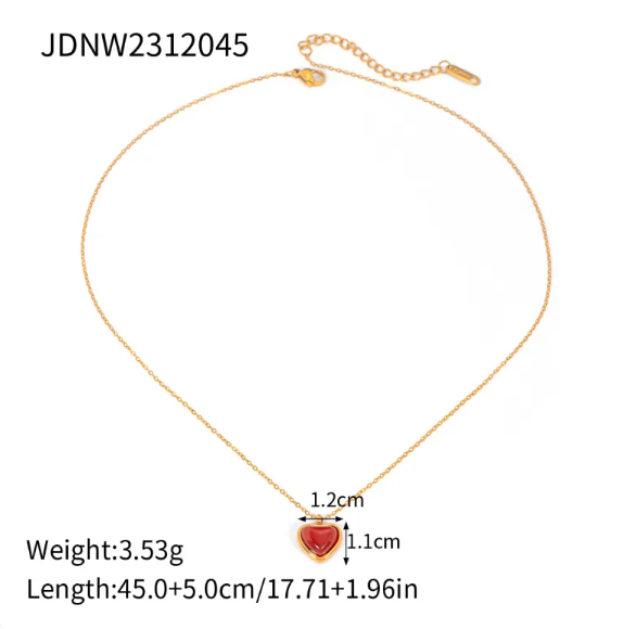 18K Gold Stainless Steel Red Agate Love Pendant Necklace
