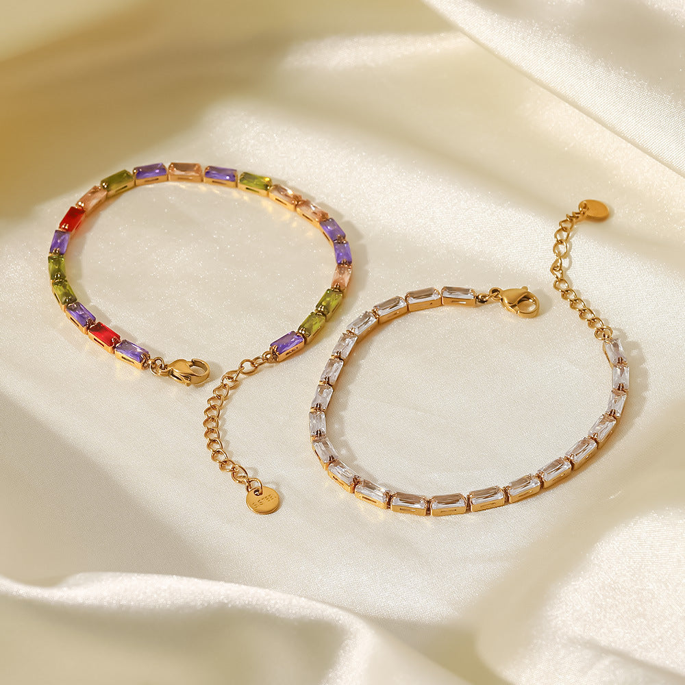 Stainless Steel Square Zircon Bracelet for Women