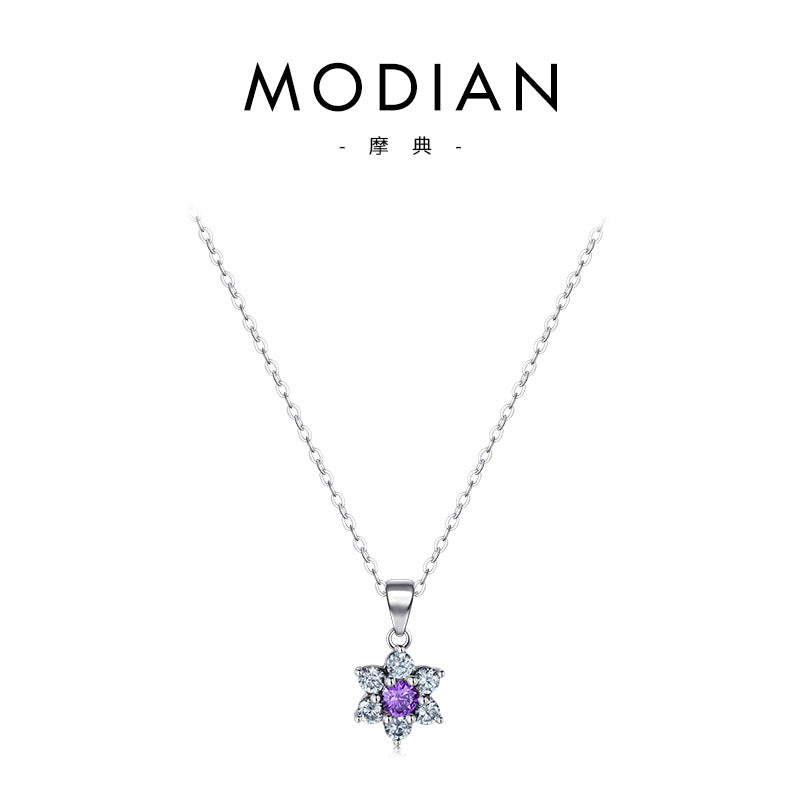 Purple Zircon Floral Pendant Necklace — 925 Sterling Silver