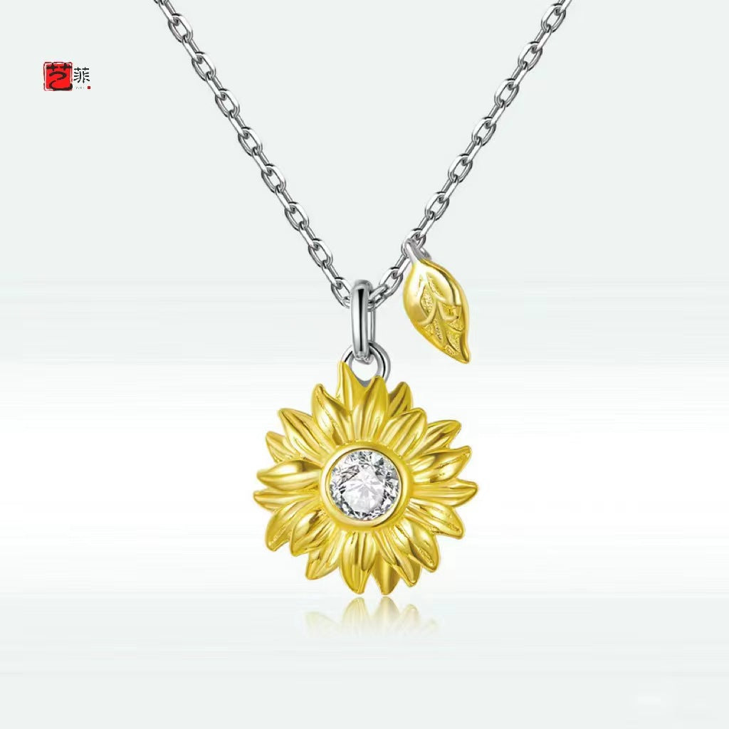 Sunflower Coin Pendant Necklace — 925 Sterling Silver