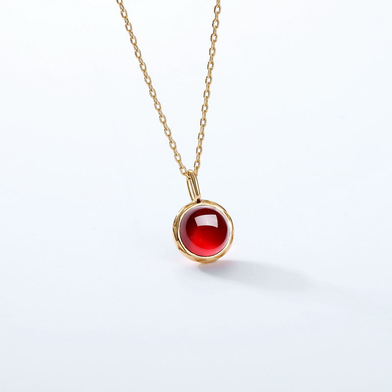 Minimalist Garnet Drop Pendant — 925 Silver & 9K Gold