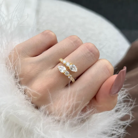 Geometric Zircon Open Band Ring — 925 Sterling Silver
