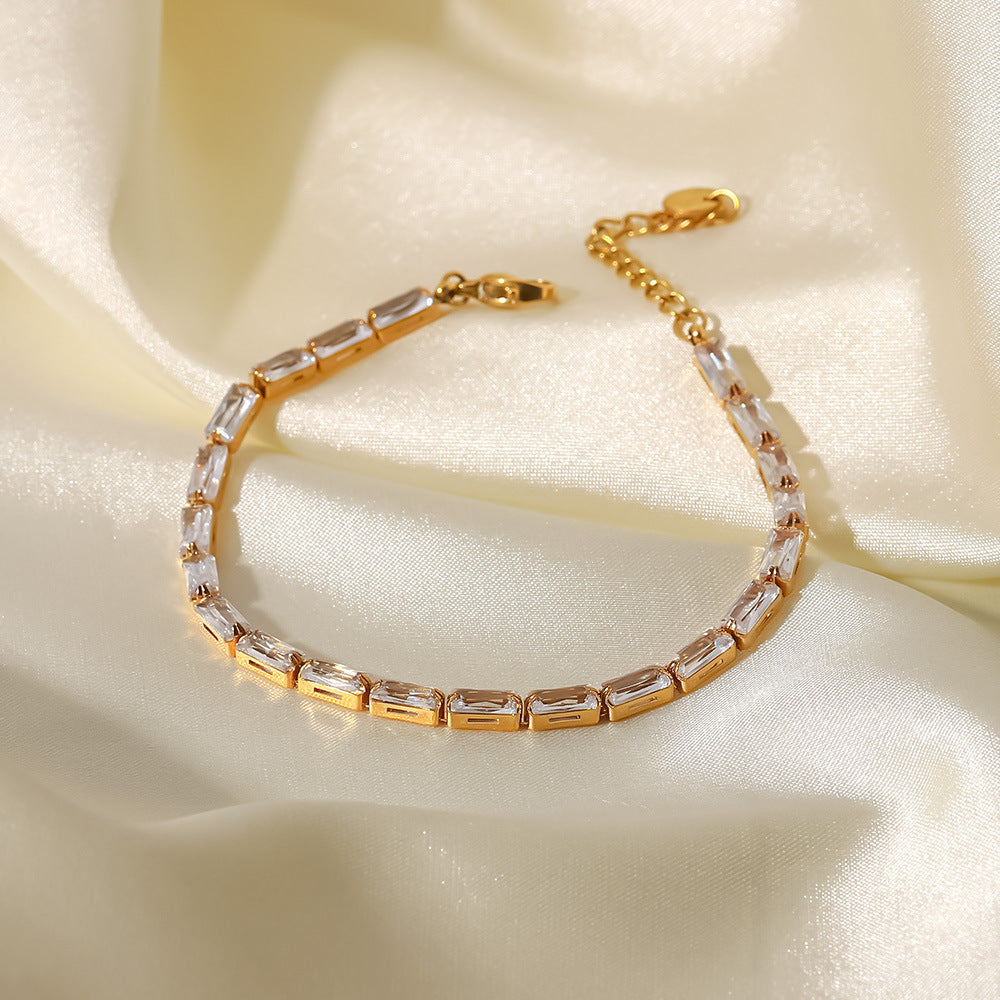 Stainless Steel Square Zircon Bracelet for Women
