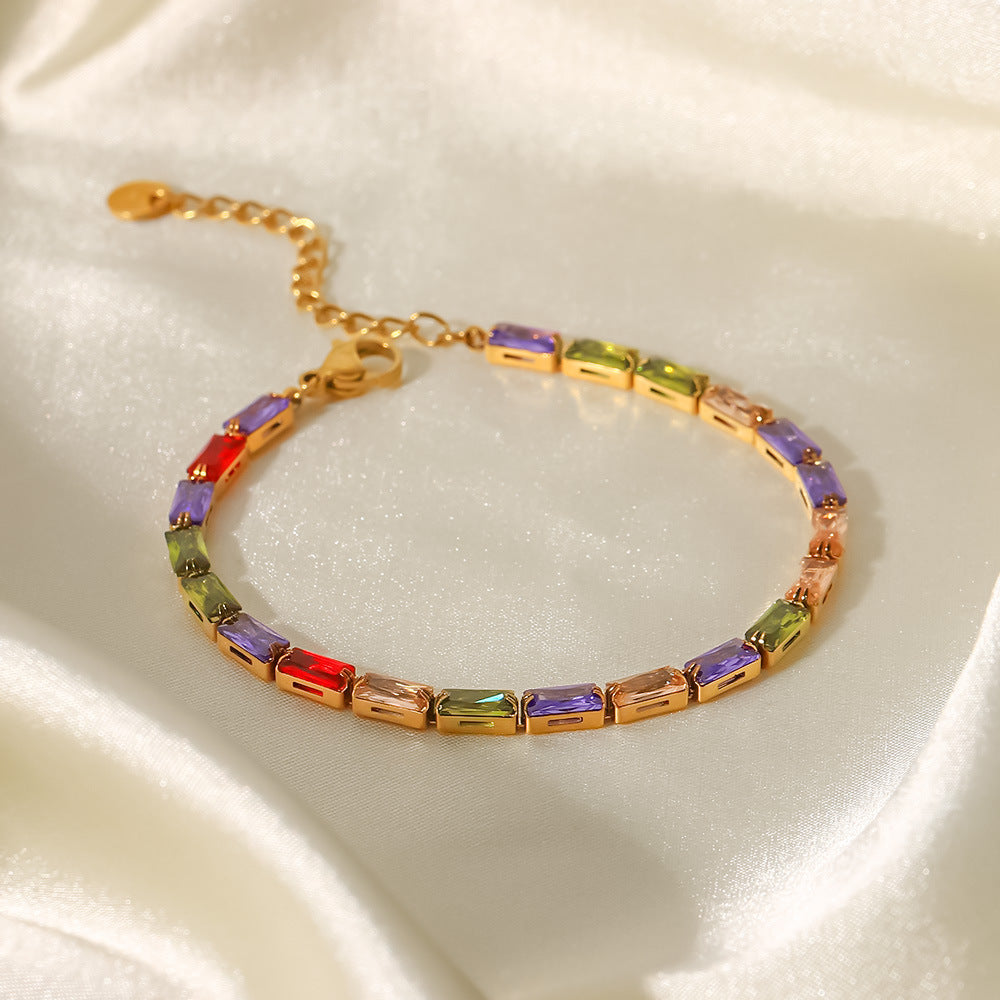 Bracelet carré zircon acier inoxydable plaqué or géométrique rétro Mezyena