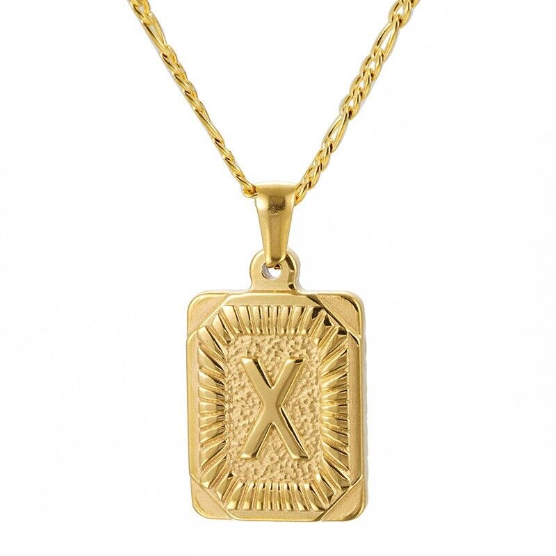 18K Gold-Plated Initial Letter Pendant Necklace — Stainless Steel Figaro Chain