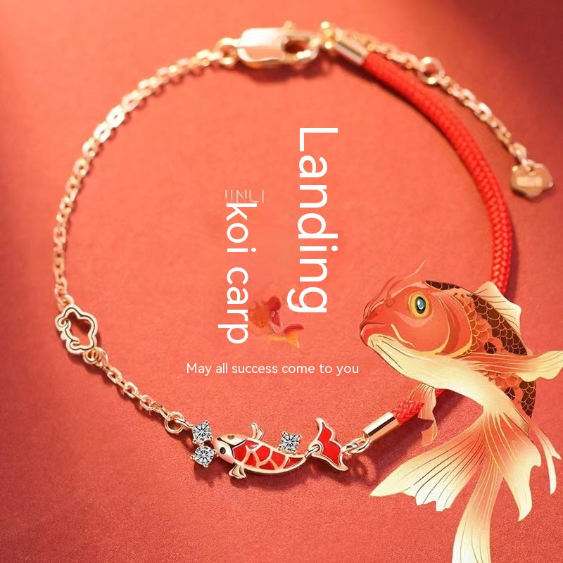 Koi Fish Bracelet – 925 Sterling Silver with Red Rope
