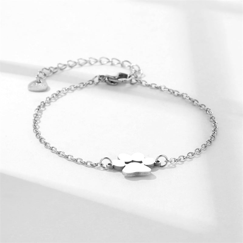 Stainless Steel Pet Paw Charm Bracelet for Women