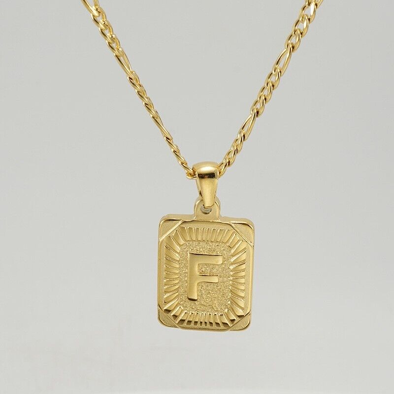 18K Gold-Plated Initial Letter Pendant Necklace — Stainless Steel Figaro Chain