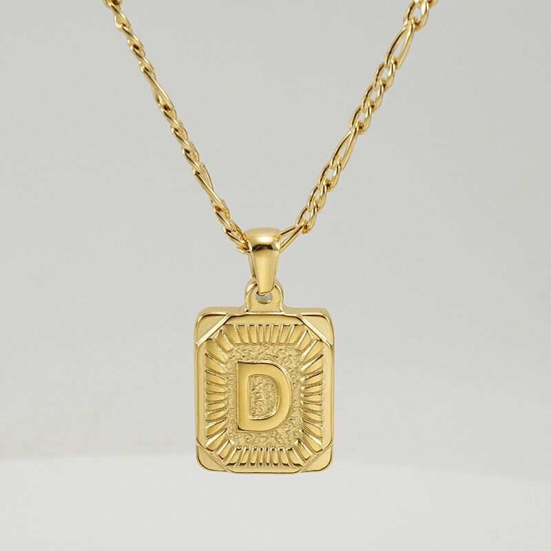 18K Gold-Plated Initial Letter Pendant Necklace — Stainless Steel Figaro Chain