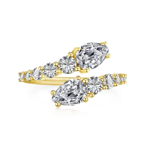 Geometric Zircon Open Band Ring — 925 Sterling Silver