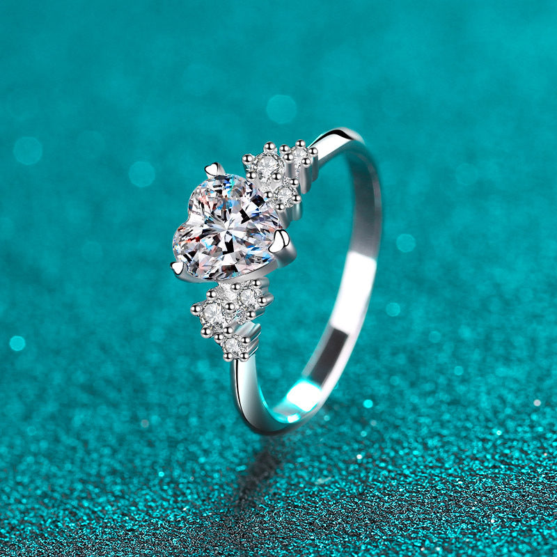 925 Sterling Silver Heart Moissanite Ring