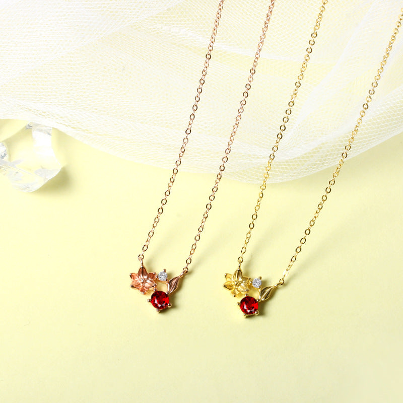 Cherry Blossom Garnet Pendant Necklace — 925 Sterling Silver