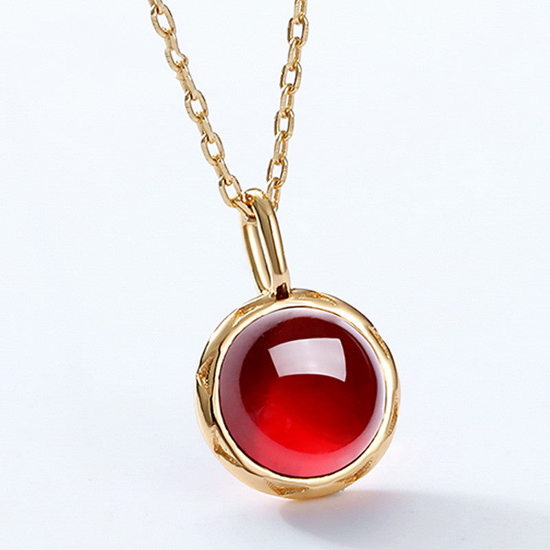 Minimalist Garnet Drop Pendant — 925 Silver & 9K Gold