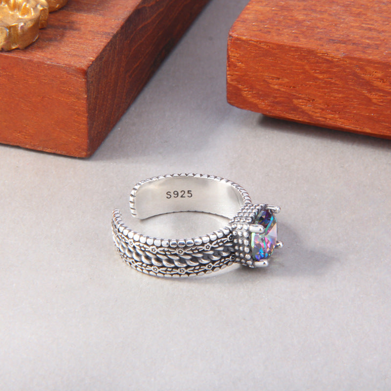 Purple Zircon Open Flower Ring — 925 Sterling Silver