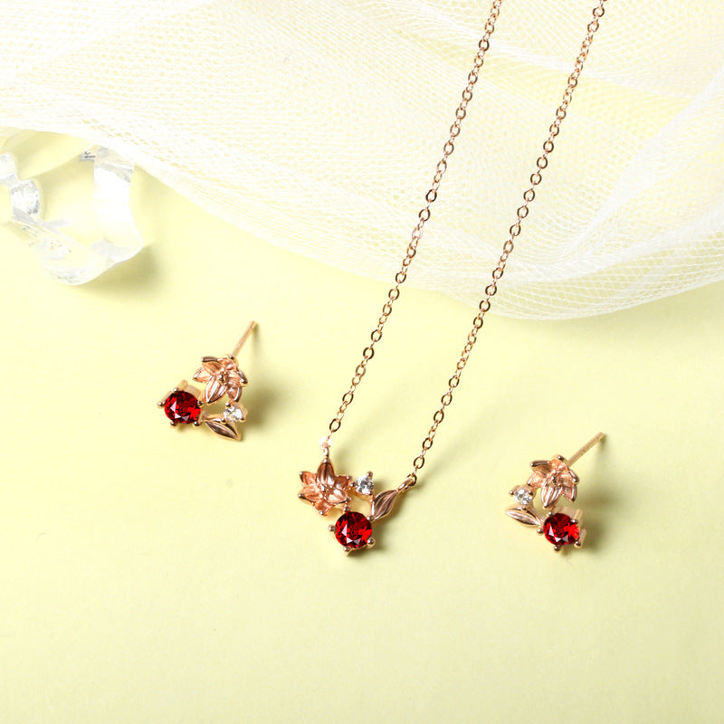 Cherry Blossom Garnet Pendant Necklace — 925 Sterling Silver