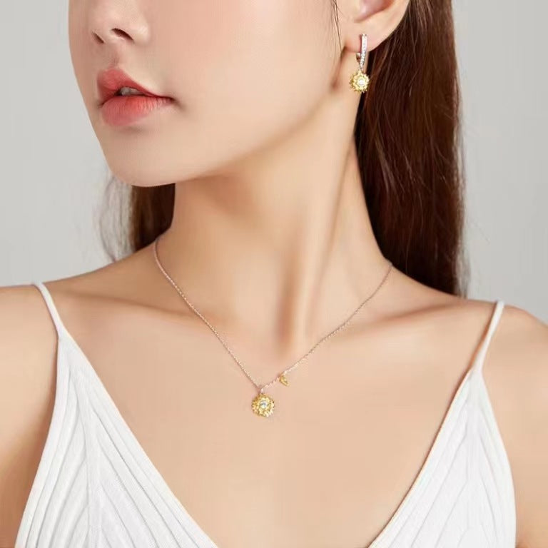 Sunflower Coin Pendant Necklace — 925 Sterling Silver