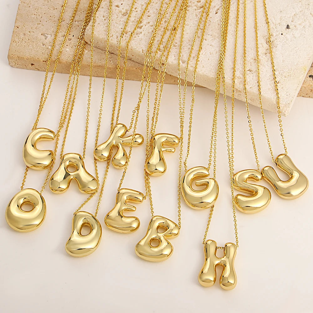 Collier initiale bulle lettre or 18K chaîne box acier inoxydable Mezyena