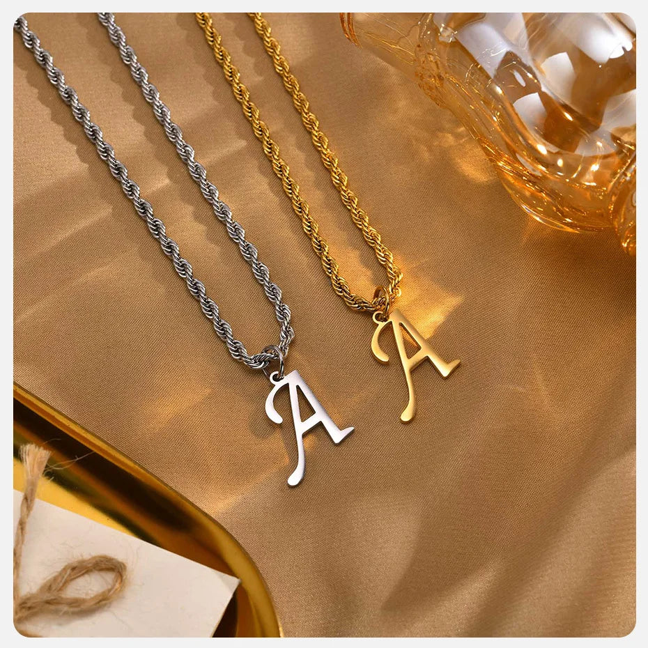 Collier initiale personnalisé acier inoxydable or argent unisexe Mezyena