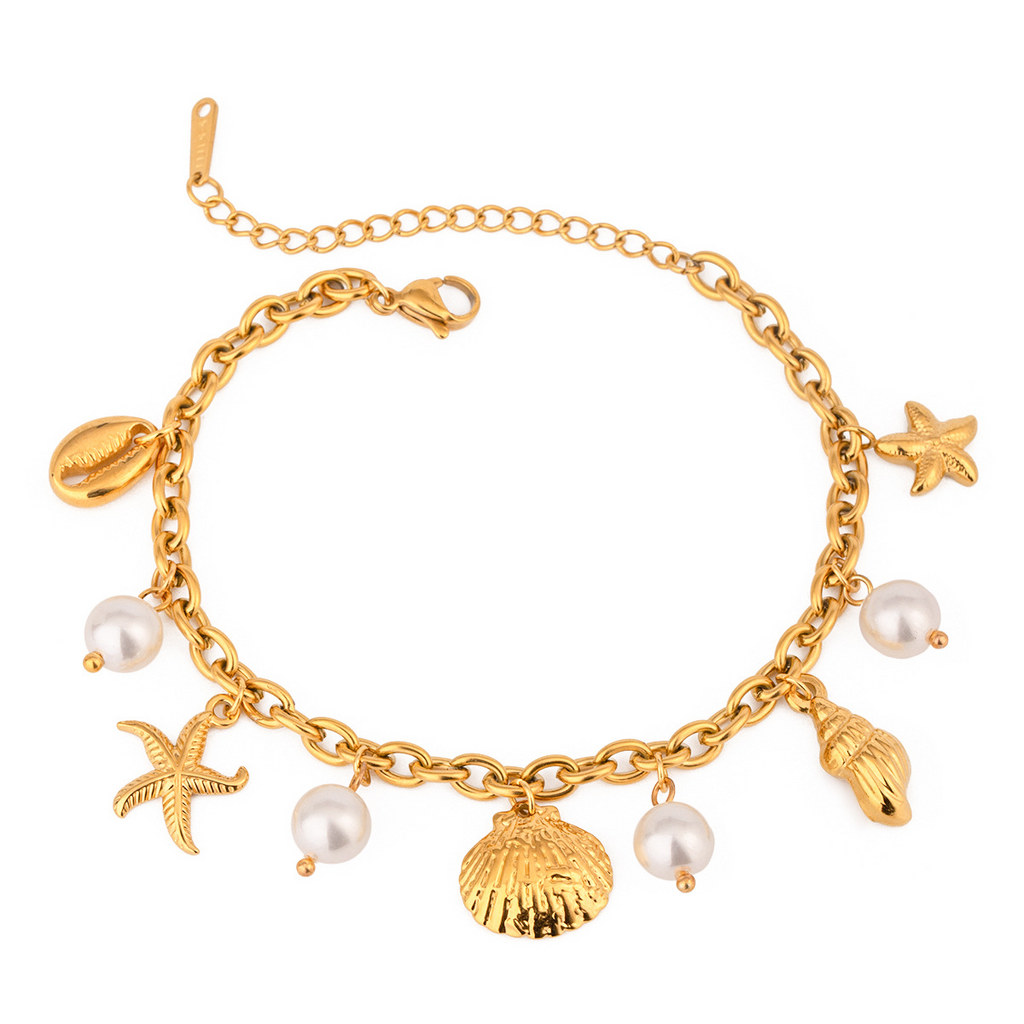 Pearl Shell Charm Bracelet — 18K Gold Stainless Steel