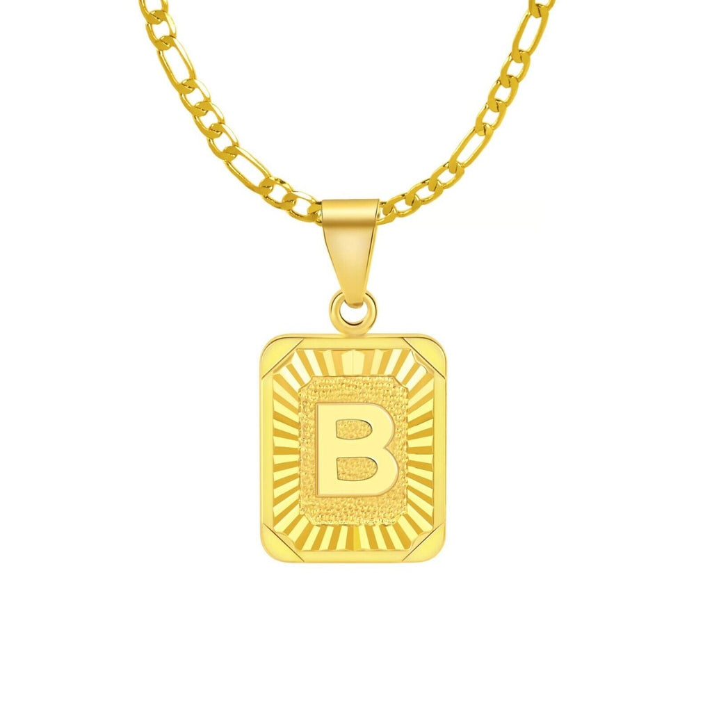 18K Gold-Plated Initial Letter Pendant Necklace — Stainless Steel Figaro Chain