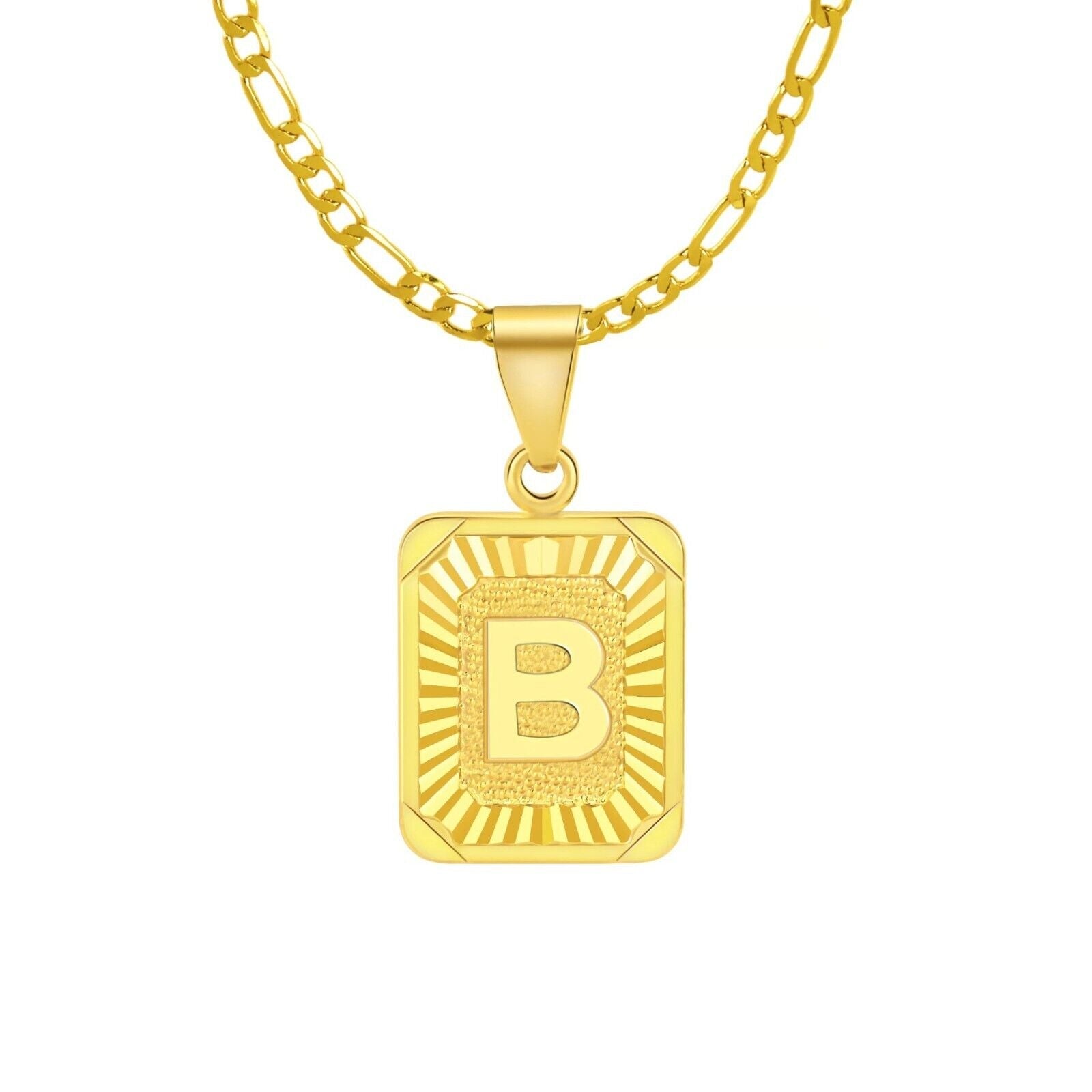 18K Gold-Plated Initial Letter Pendant Necklace — Stainless Steel Figaro Chain