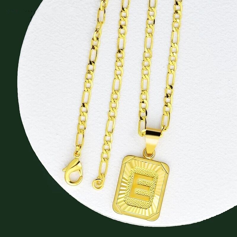18K Gold-Plated Initial Letter Pendant Necklace — Stainless Steel Figaro Chain