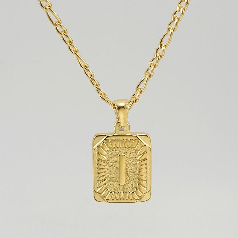 18K Gold-Plated Initial Letter Pendant Necklace — Stainless Steel Figaro Chain