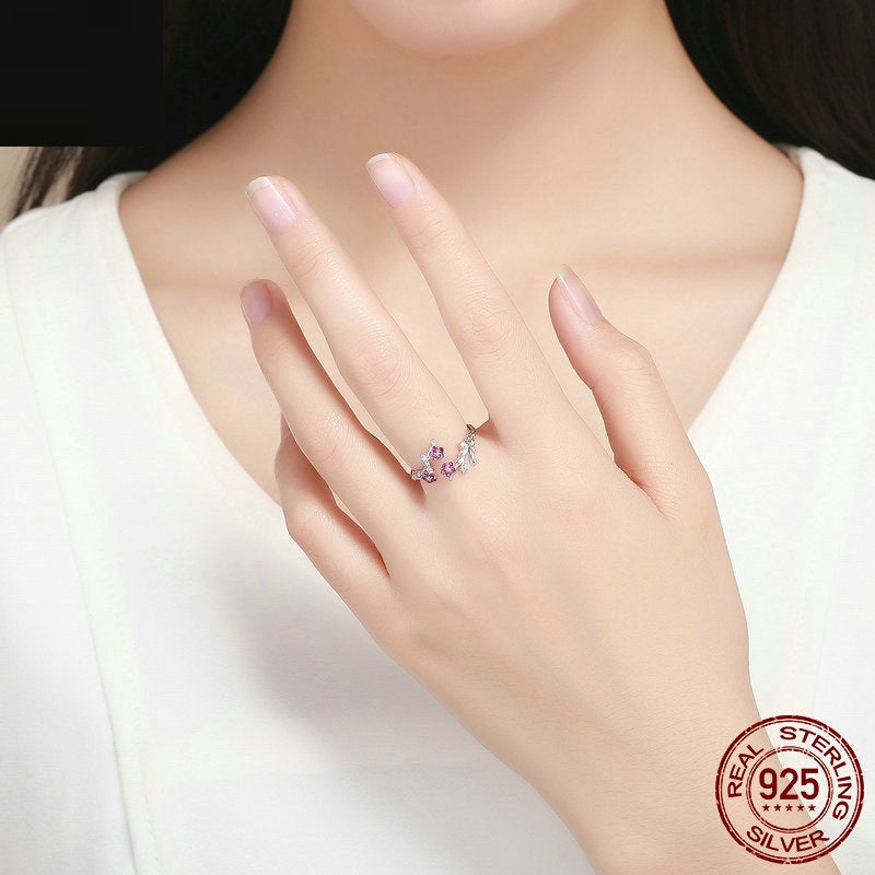 Adjustable Floral Purple Zircon Ring — 925 Sterling Silver