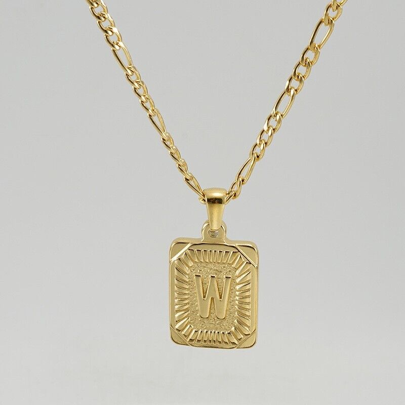 18K Gold-Plated Initial Letter Pendant Necklace — Stainless Steel Figaro Chain