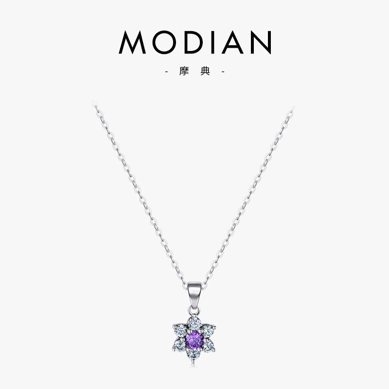 Purple Zircon Floral Pendant Necklace — 925 Sterling Silver