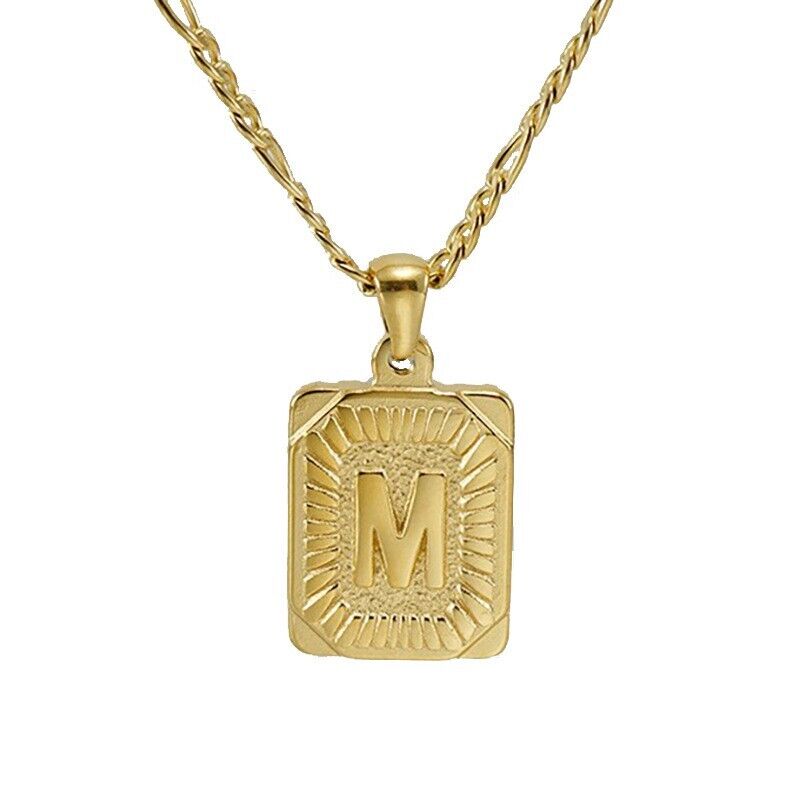 18K Gold-Plated Initial Letter Pendant Necklace — Stainless Steel Figaro Chain