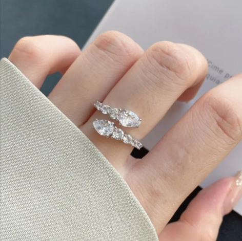 Geometric Zircon Open Band Ring — 925 Sterling Silver