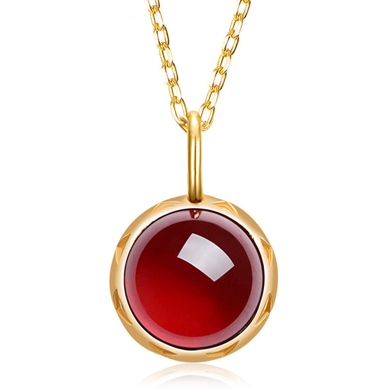 Minimalist Garnet Drop Pendant — 925 Silver & 9K Gold