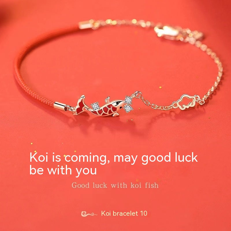 Bracelet poisson koi corde rouge argent 925 sterling porte-bonheur Mezyena