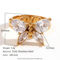 Zircon Butterfly Ring — 18K Gold-Plated Stainless Steel