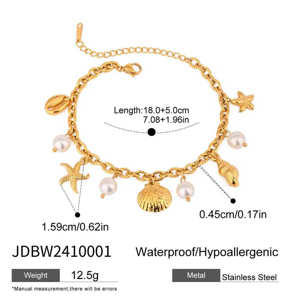 Pearl Shell Charm Bracelet — 18K Gold Stainless Steel