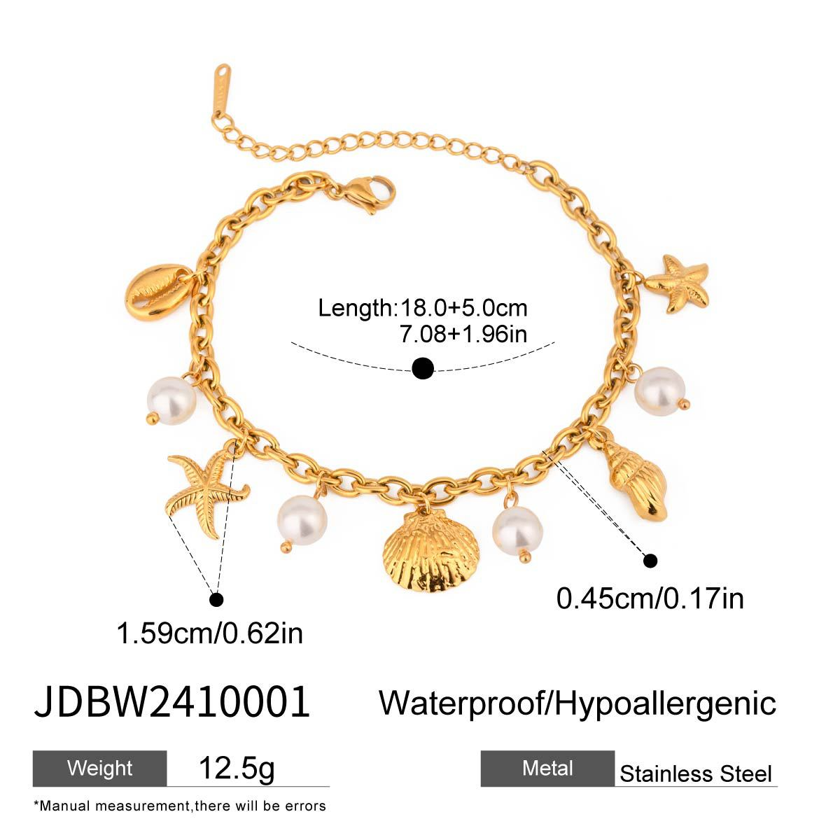 Pearl Shell Charm Bracelet — 18K Gold Stainless Steel