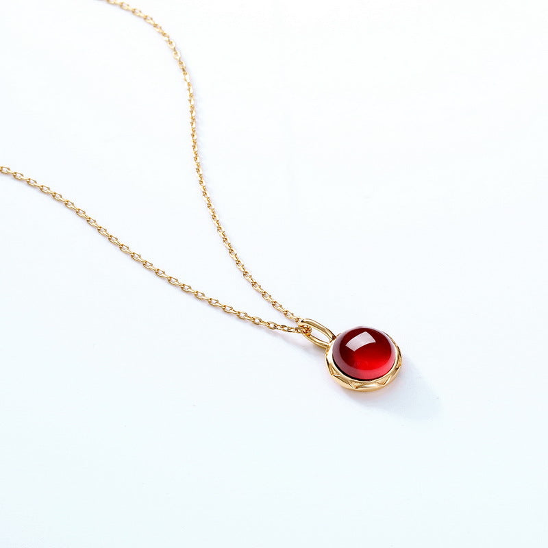 Minimalist Garnet Drop Pendant — 925 Silver & 9K Gold